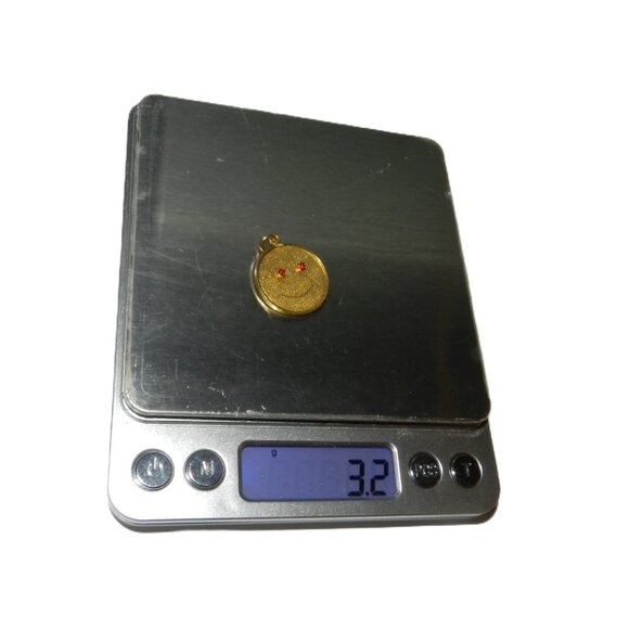 Happy Smiley Face Emoji Pendant in 14k Yellow Gold 2 Sided w Ruby - Picture 6 of 14